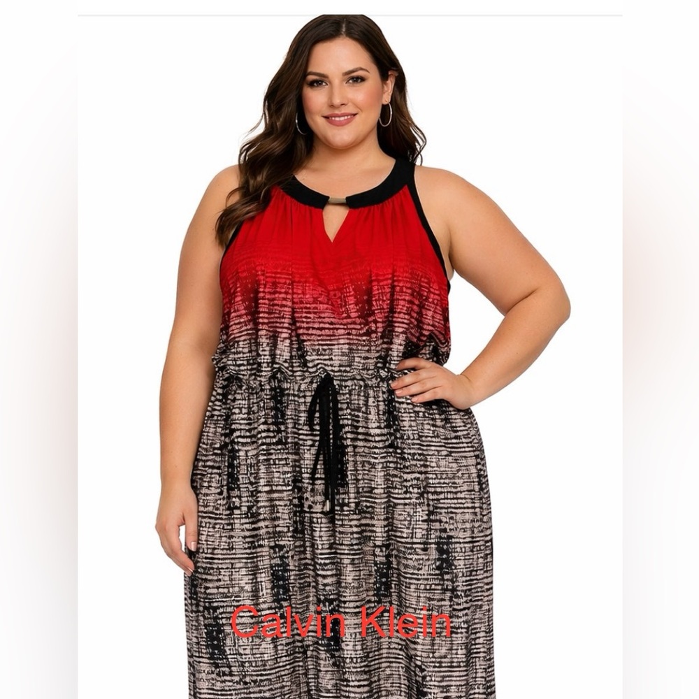 489 NWT Calvin Klein Red and Black Gradient Maxi Dress
